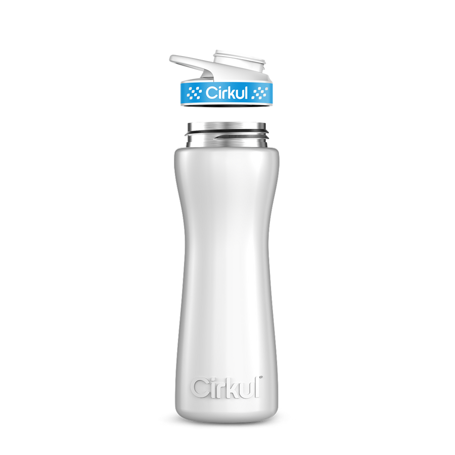 22oz. White Stainless Steel Bottle with Blue Comfort Grip Lid D6