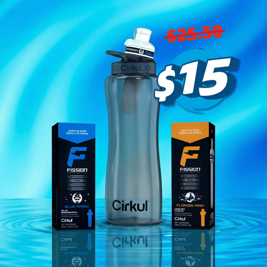 32oz. Black Tint Plastic Bottle & Two Fission® Sip® Cartridges E4